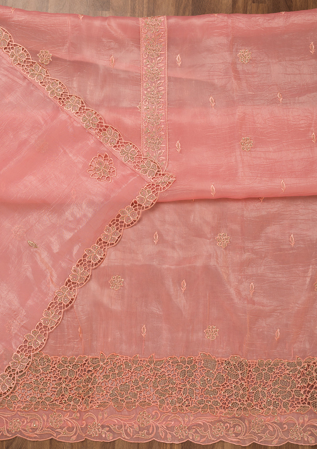 Pink Zariwork Semi Crepe Unstitched Salwar Suit