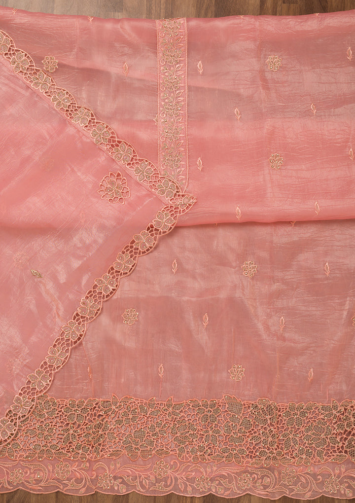 Pink Zariwork Semi Crepe Unstitched Salwar Suit
