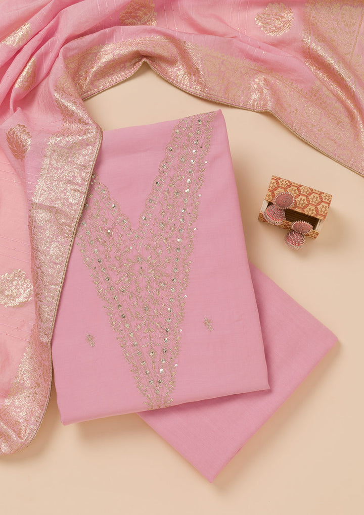 Pink Zariwork Semi Crepe Unstitched Salwar Suit