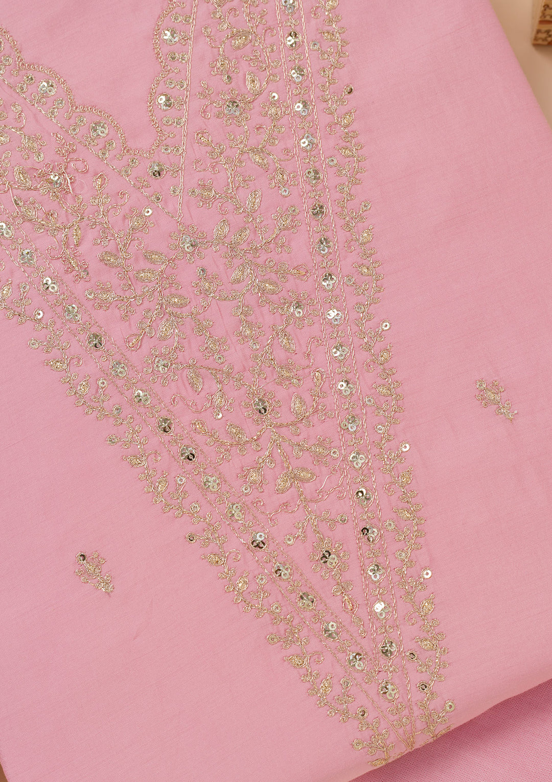 Pink Zariwork Semi Crepe Unstitched Salwar Suit