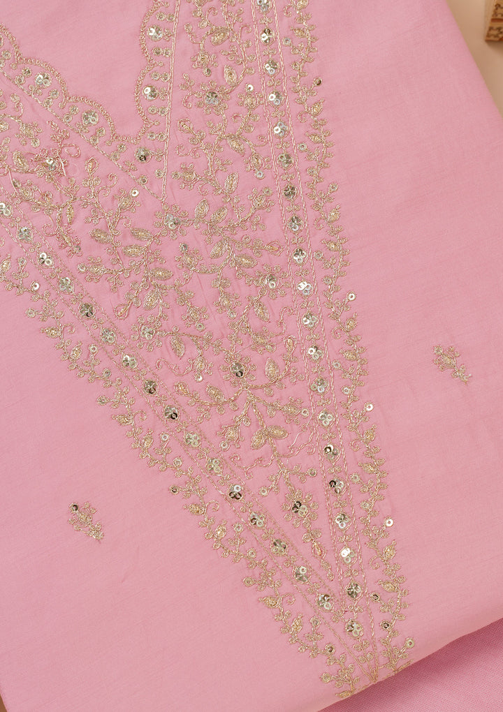 Pink Zariwork Semi Crepe Unstitched Salwar Suit