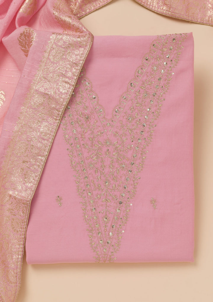 Pink Zariwork Semi Crepe Unstitched Salwar Suit
