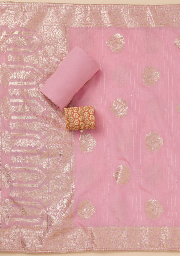 Pink Zariwork Semi Crepe Unstitched Salwar Suit