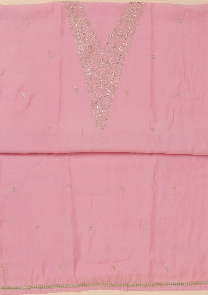 Pink Zariwork Semi Crepe Unstitched Salwar Suit