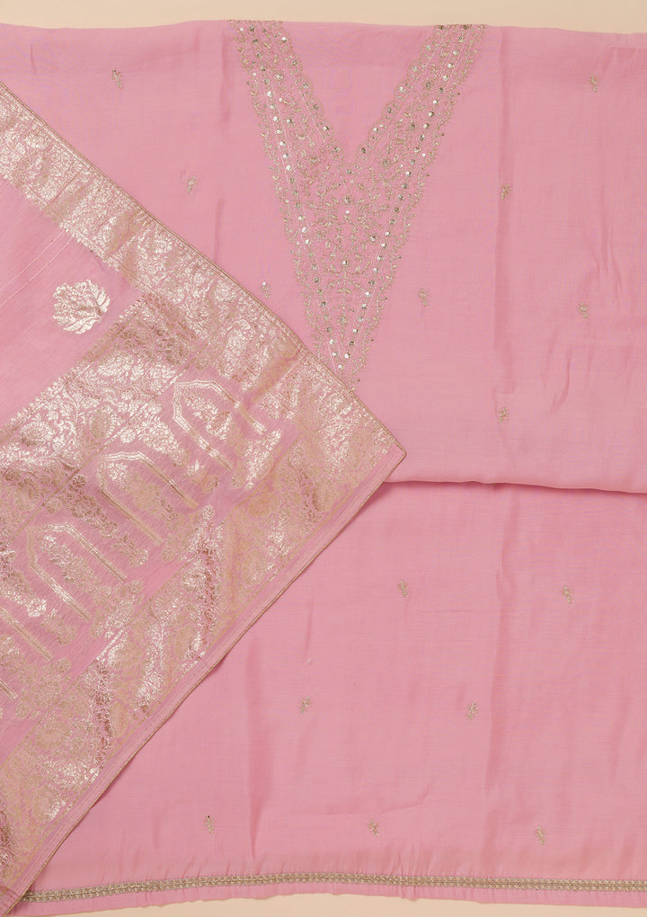 Pink Zariwork Semi Crepe Unstitched Salwar Suit