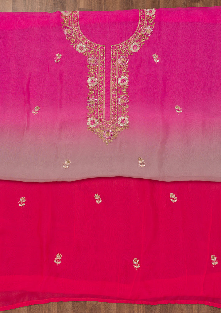 Pink Zariwork Semi Crepe Unstitched Salwar Suit