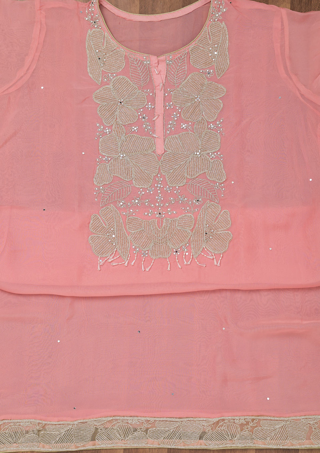 Pink Zariwork Semi Crepe Unstitched Salwar Suit
