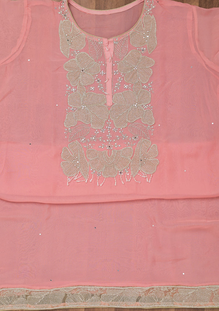 Pink Zariwork Semi Crepe Unstitched Salwar Suit