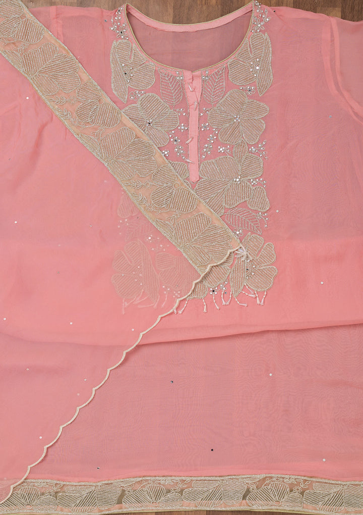 Pink Zariwork Semi Crepe Unstitched Salwar Suit
