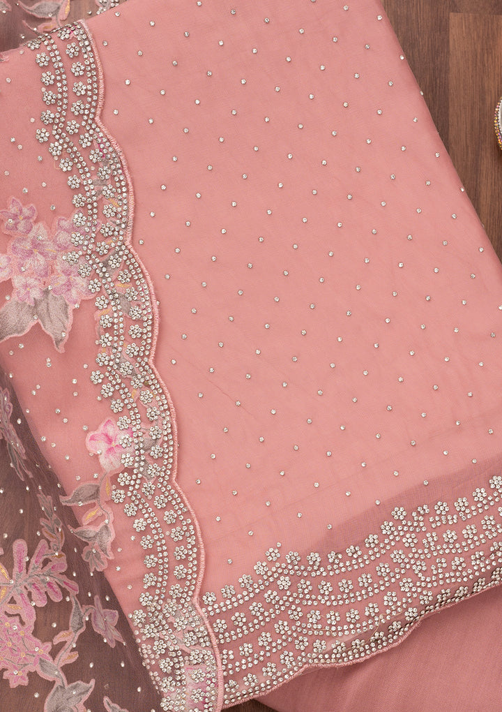 Pink Zariwork Semi Crepe Unstitched Salwar Suit