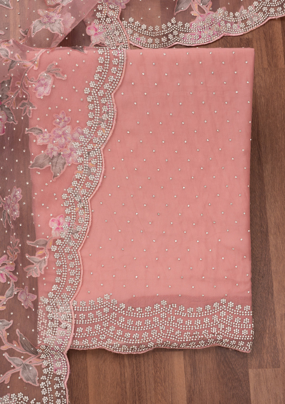 Pink Zariwork Semi Crepe Unstitched Salwar Suit