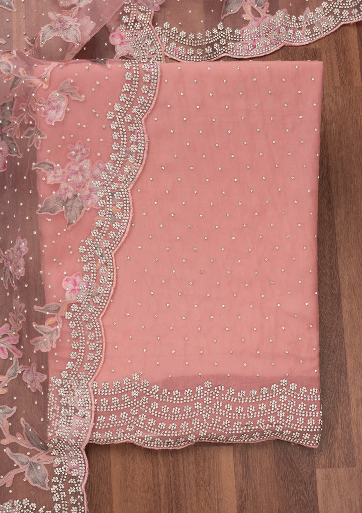 Pink Zariwork Semi Crepe Unstitched Salwar Suit
