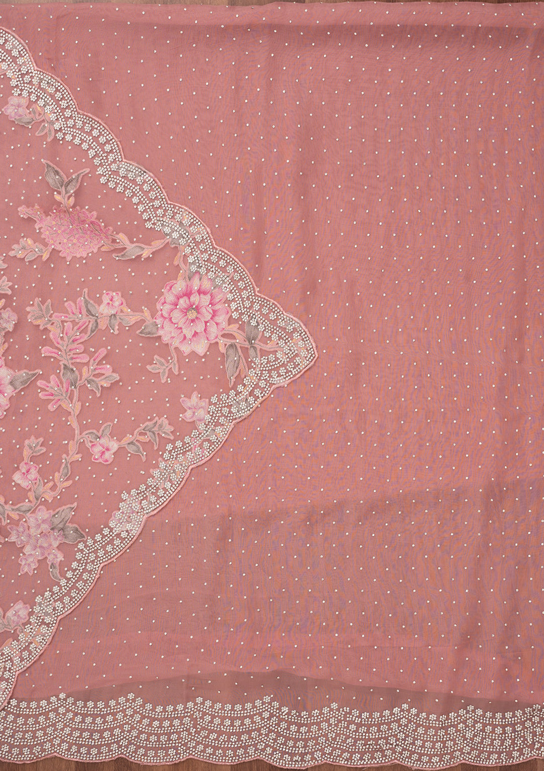 Pink Zariwork Semi Crepe Unstitched Salwar Suit