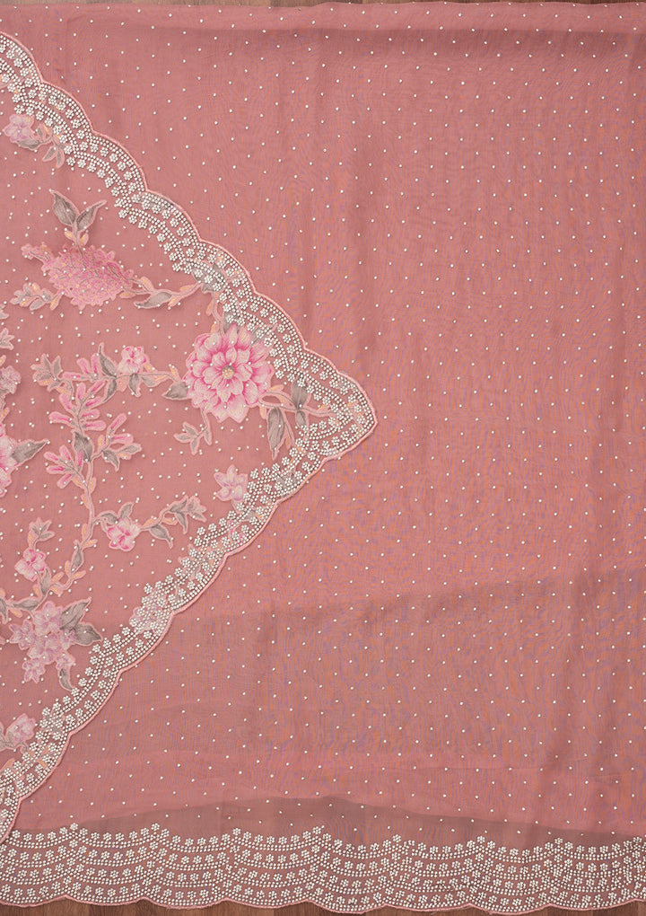 Pink Zariwork Semi Crepe Unstitched Salwar Suit