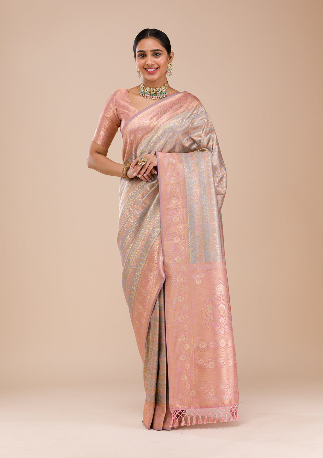 Pink Zariwork Silk Saree