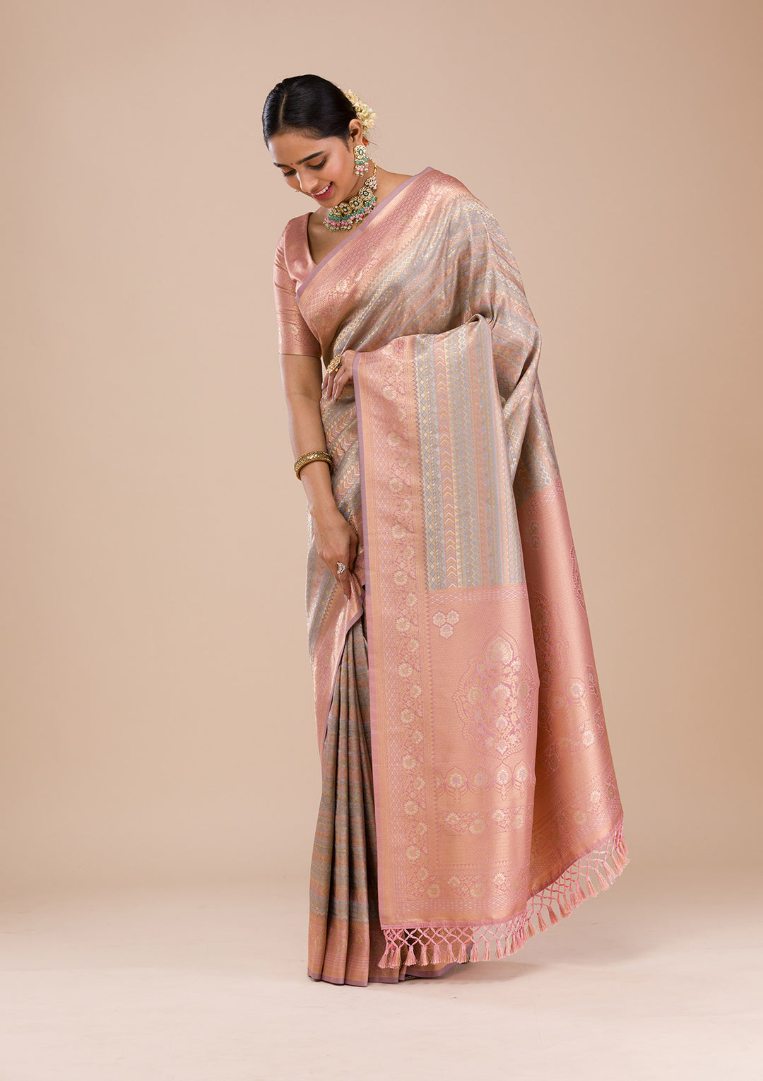 Pink Zariwork Silk Saree