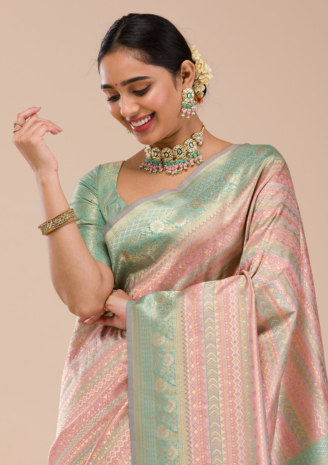 Pink Zariwork Silk Saree