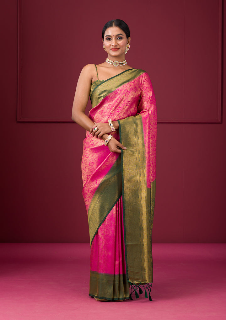Pink Zariwork Soft Silk Saree