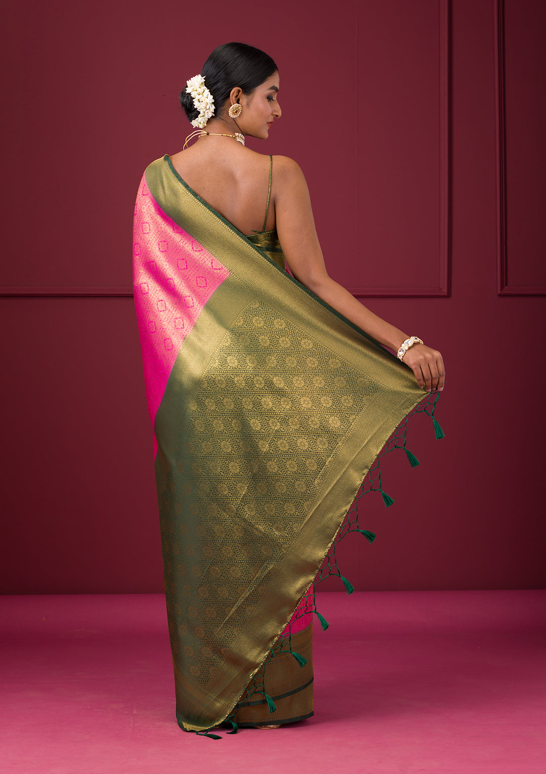 Pink Zariwork Soft Silk Saree