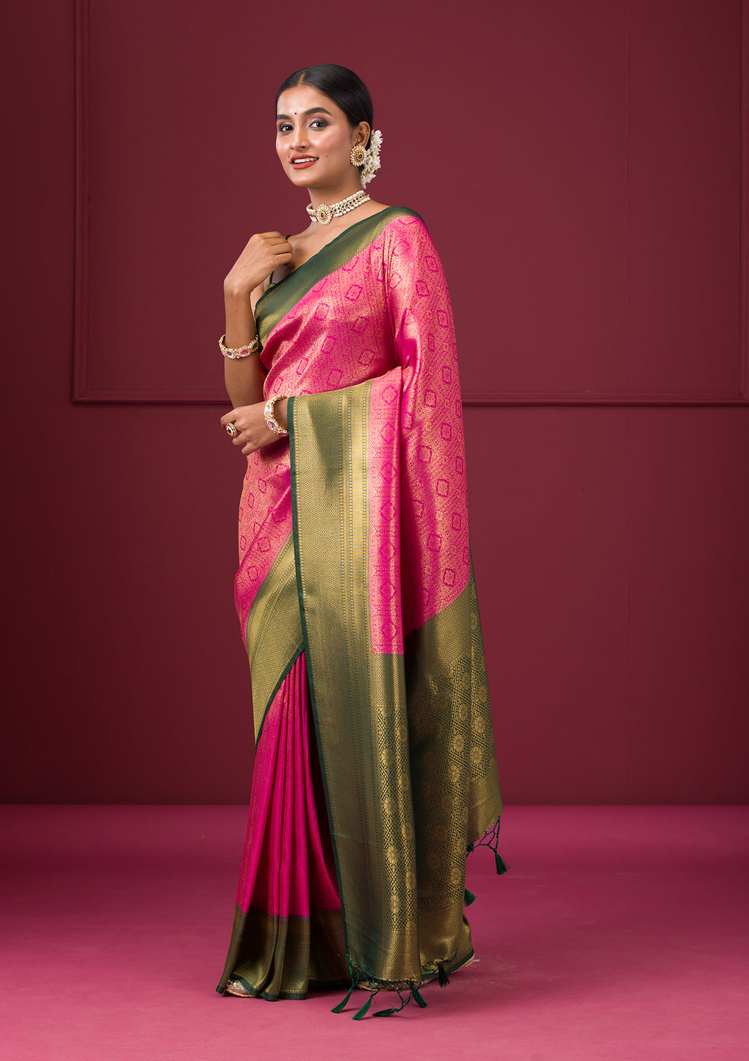 Pink Zariwork Soft Silk Saree