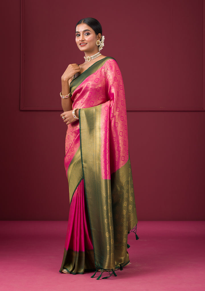 Pink Zariwork Soft Silk Saree