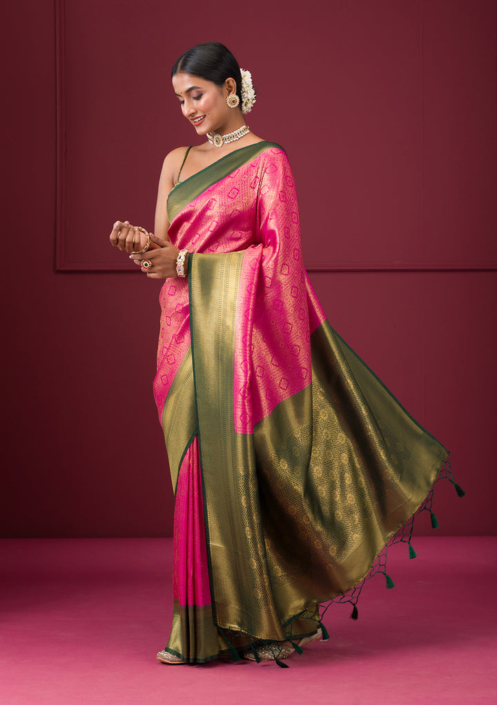 Pink Zariwork Soft Silk Saree