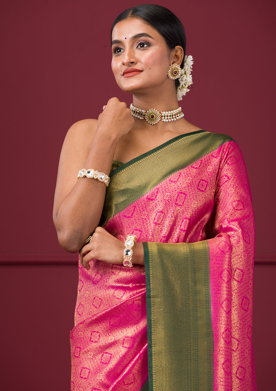 Pink Zariwork Soft Silk Saree