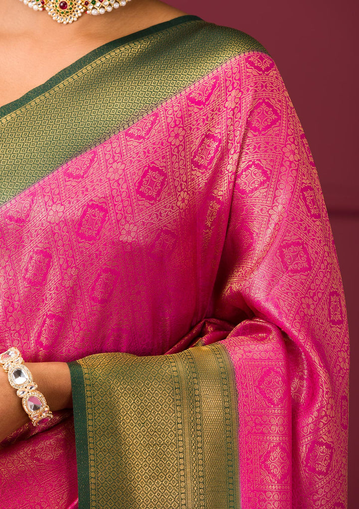 Pink Zariwork Soft Silk Saree