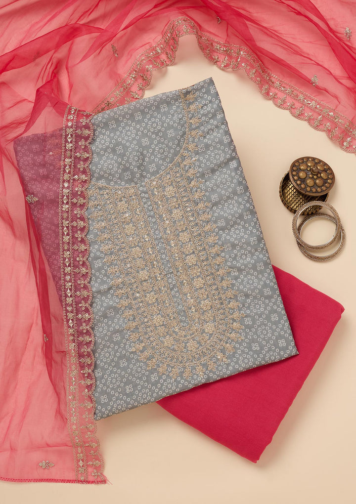 Grey Zariwork Tissue Unstitched Salwar Suit