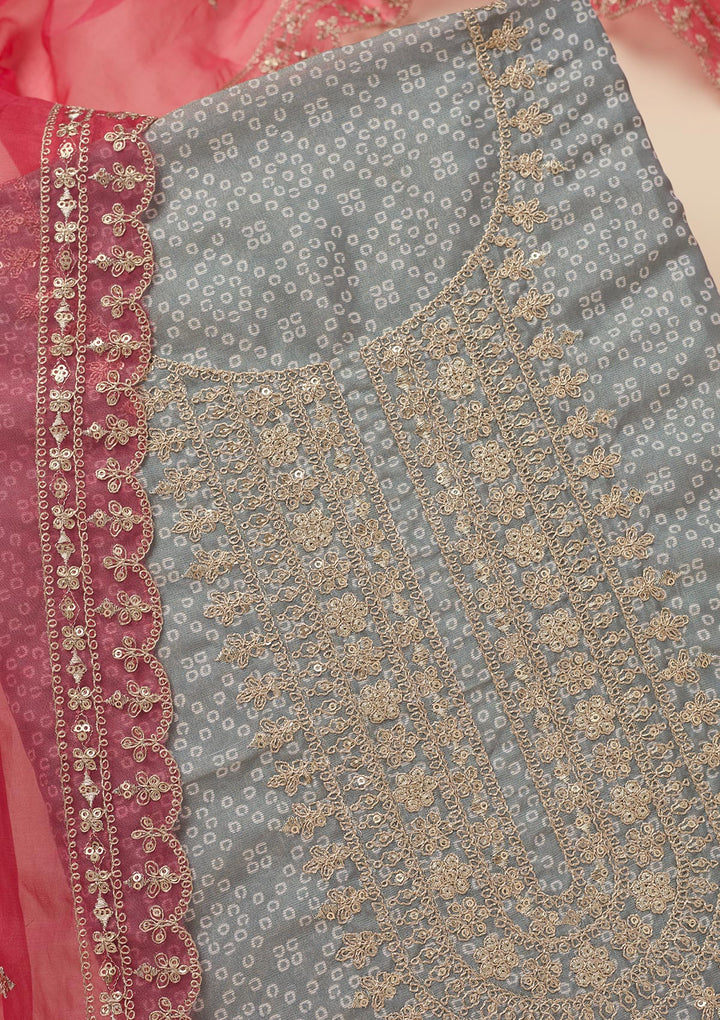 Grey Zariwork Tissue Unstitched Salwar Suit