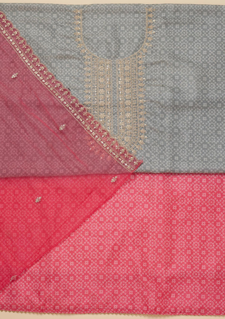 Grey Zariwork Tissue Unstitched Salwar Suit