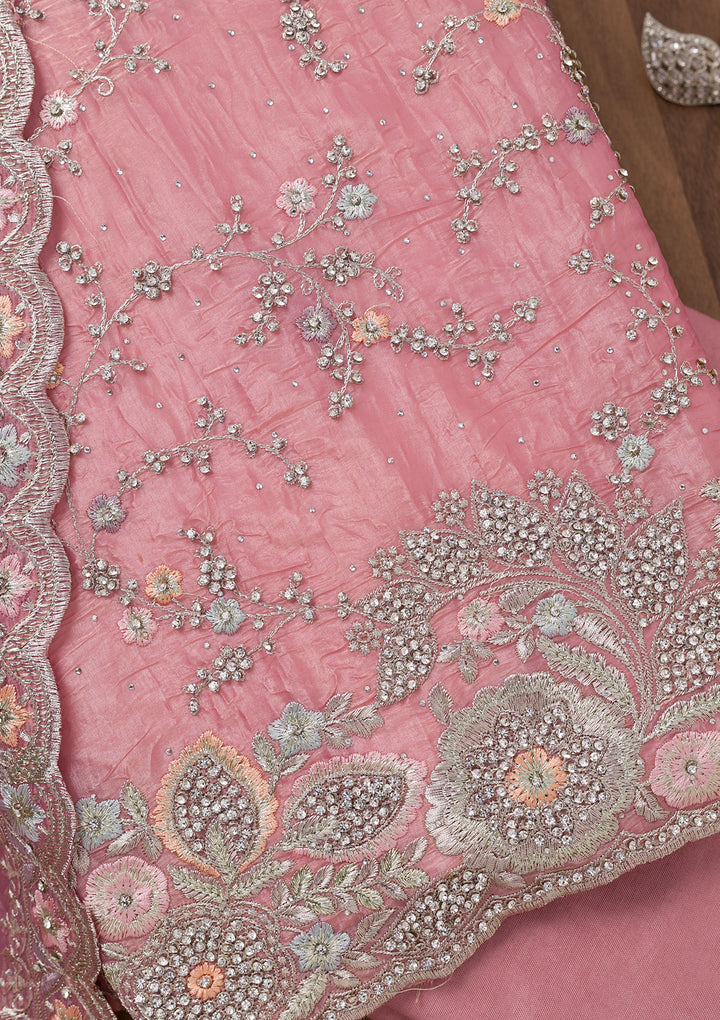 Pink Zariwork Tissue Unstitched Salwar Suit