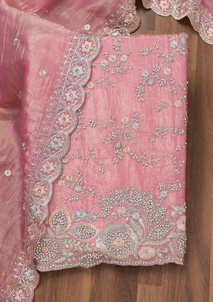 Pink Zariwork Tissue Unstitched Salwar Suit