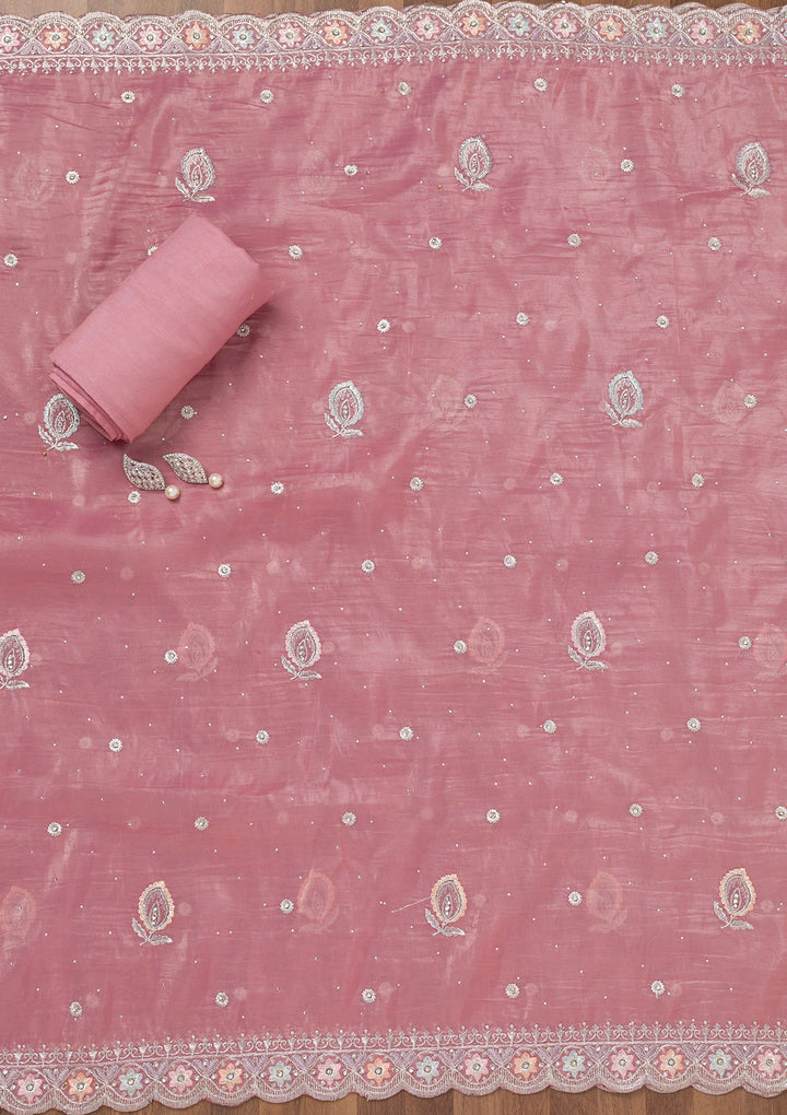 Pink Zariwork Tissue Unstitched Salwar Suit
