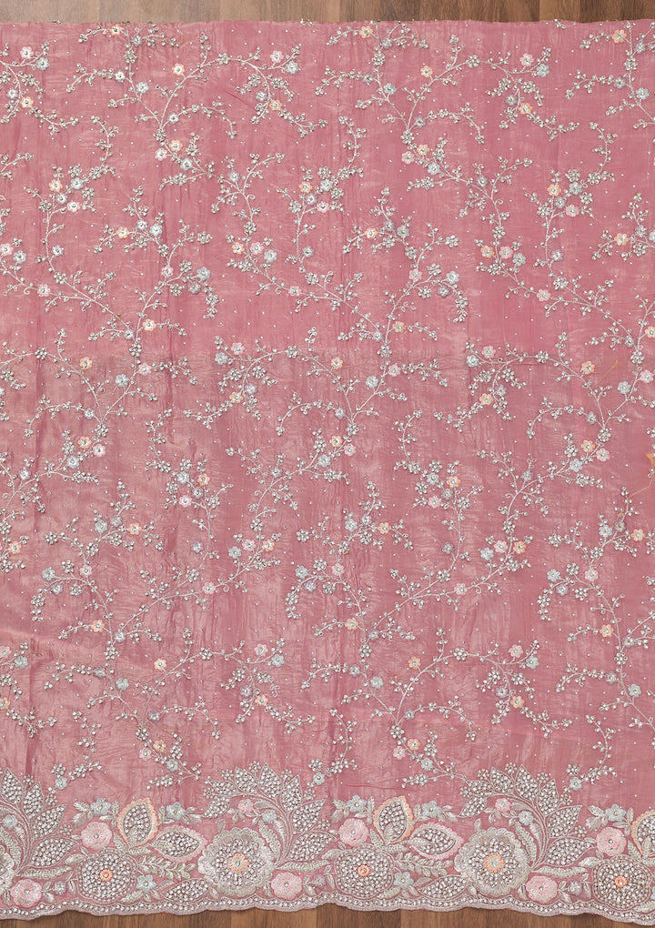 Pink Zariwork Tissue Unstitched Salwar Suit