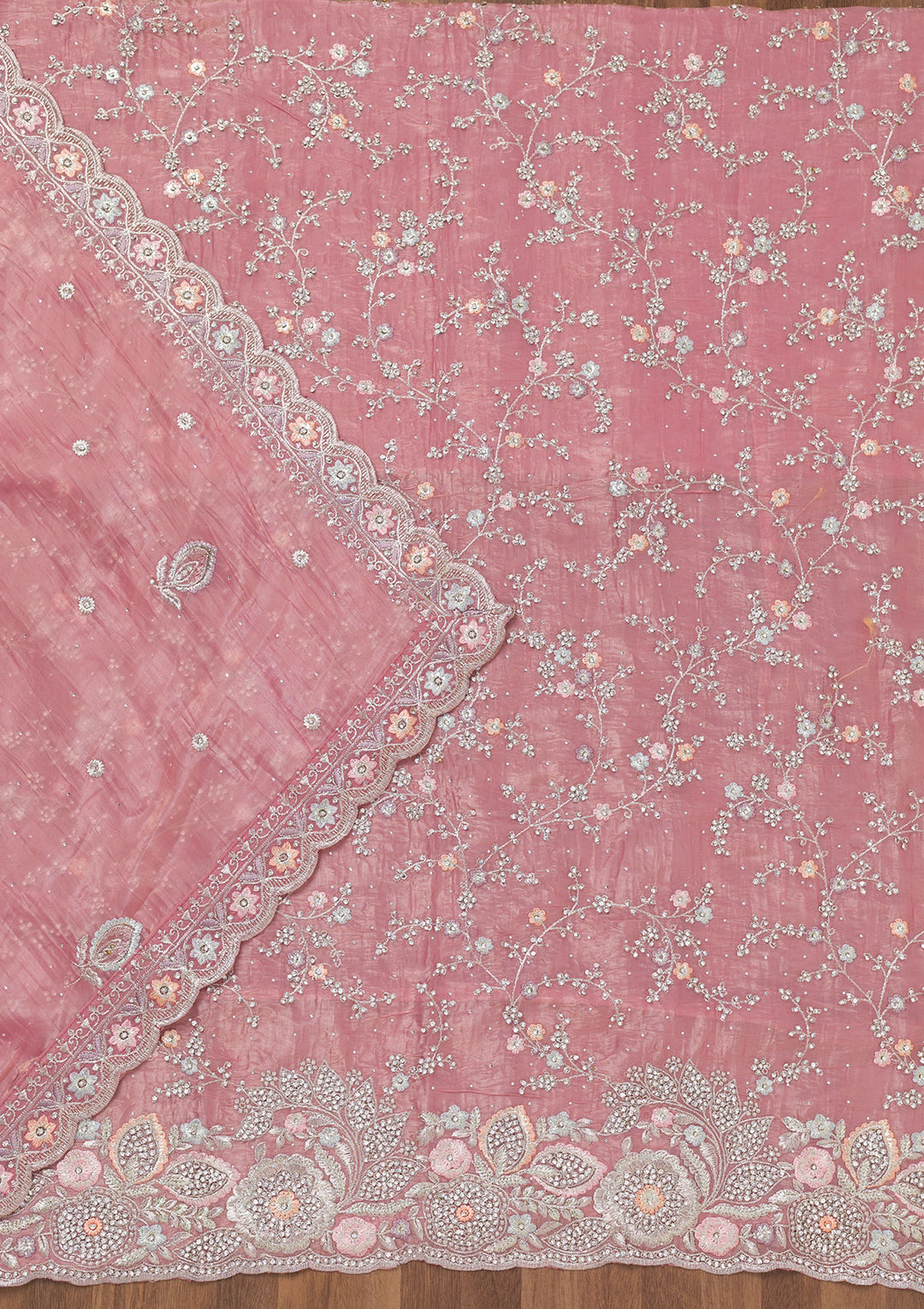 Pink Zariwork Tissue Unstitched Salwar Suit
