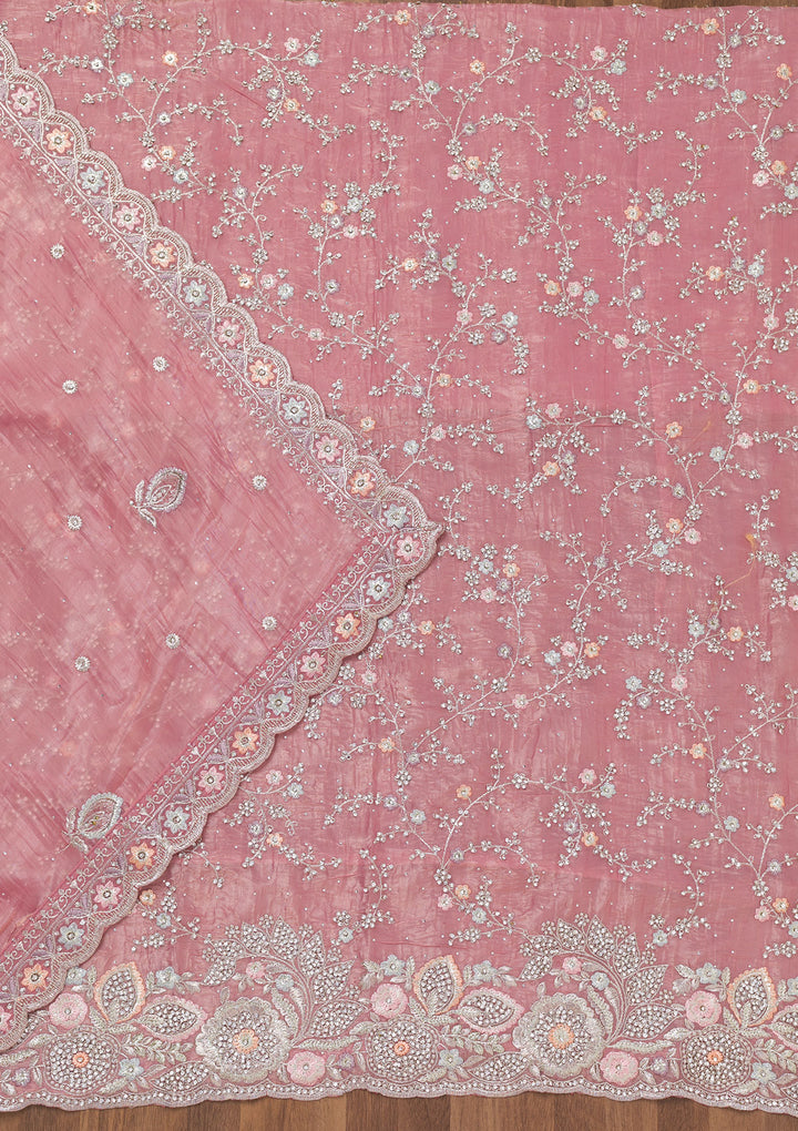 Pink Zariwork Tissue Unstitched Salwar Suit
