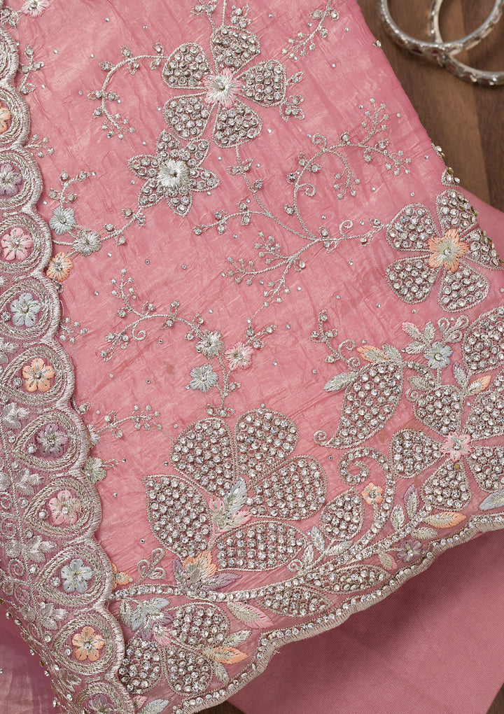 Pink Zariwork Tissue Unstitched Salwar Suit