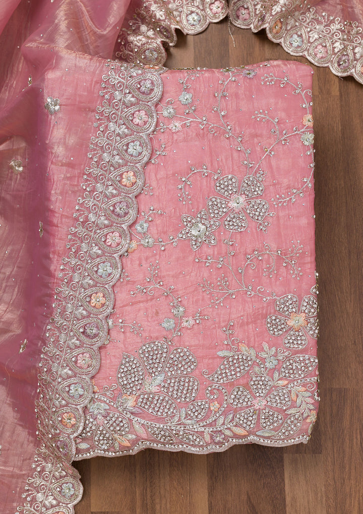 Pink Zariwork Tissue Unstitched Salwar Suit