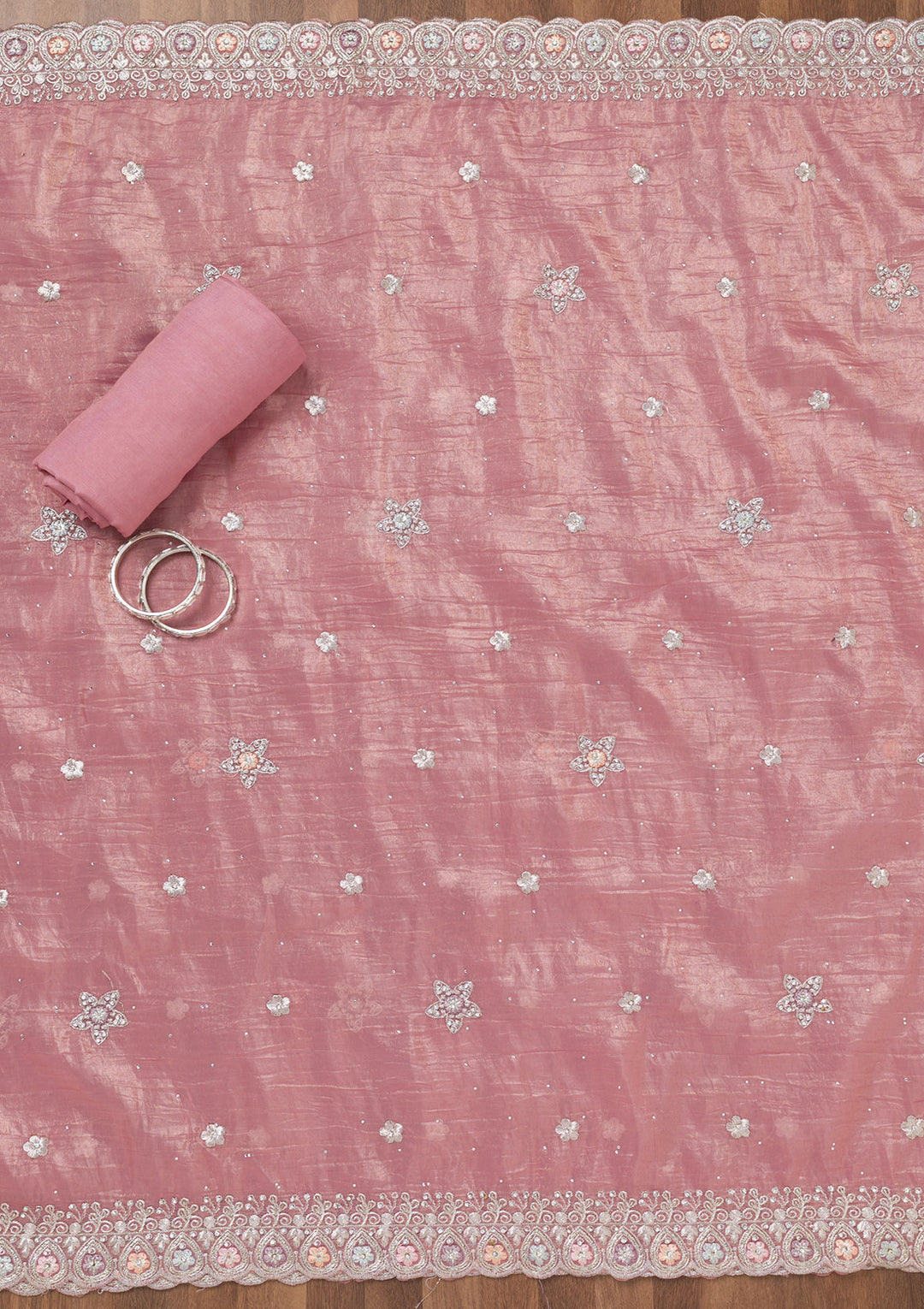 Pink Zariwork Tissue Unstitched Salwar Suit