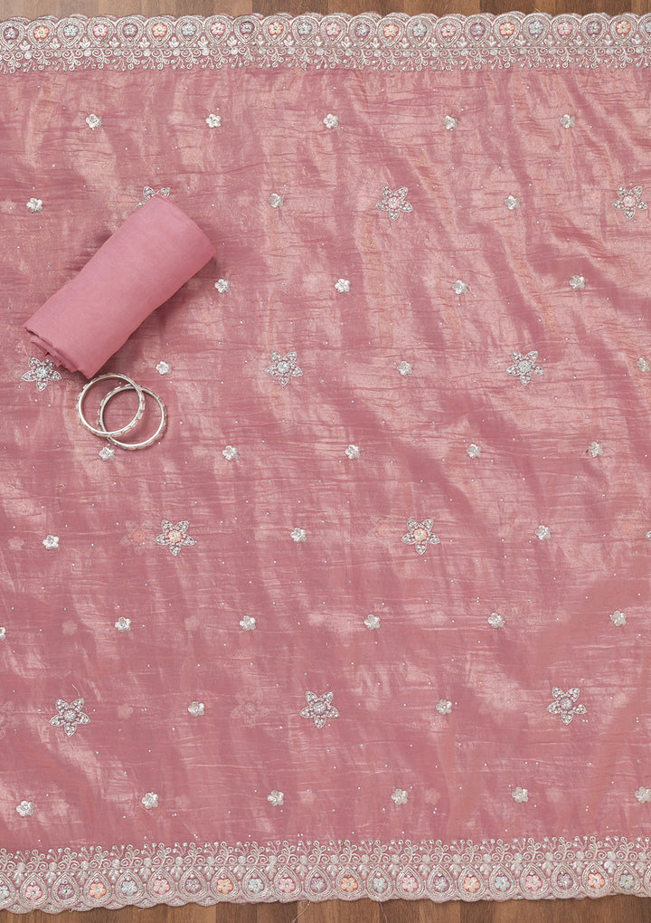 Pink Zariwork Tissue Unstitched Salwar Suit
