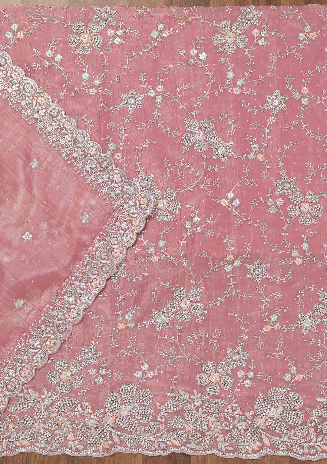 Pink Zariwork Tissue Unstitched Salwar Suit