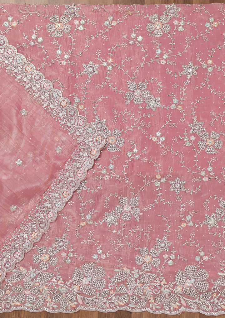 Pink Zariwork Tissue Unstitched Salwar Suit