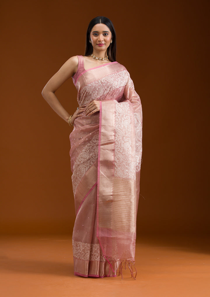 Pink Zariwork Tissue Saree