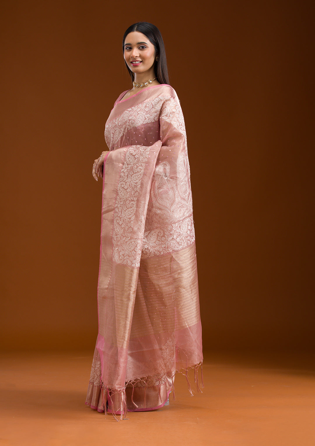 Pink Zariwork Tissue Saree