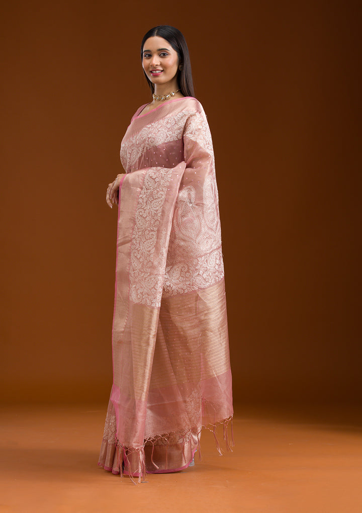 Pink Zariwork Tissue Saree