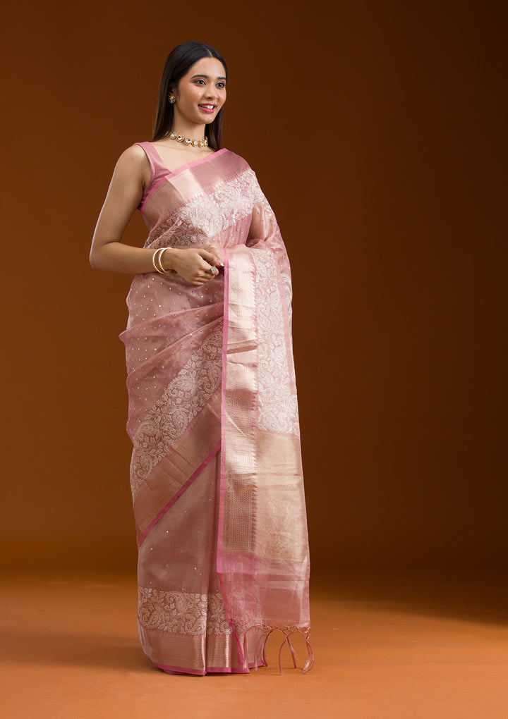 Pink Zariwork Tissue Saree