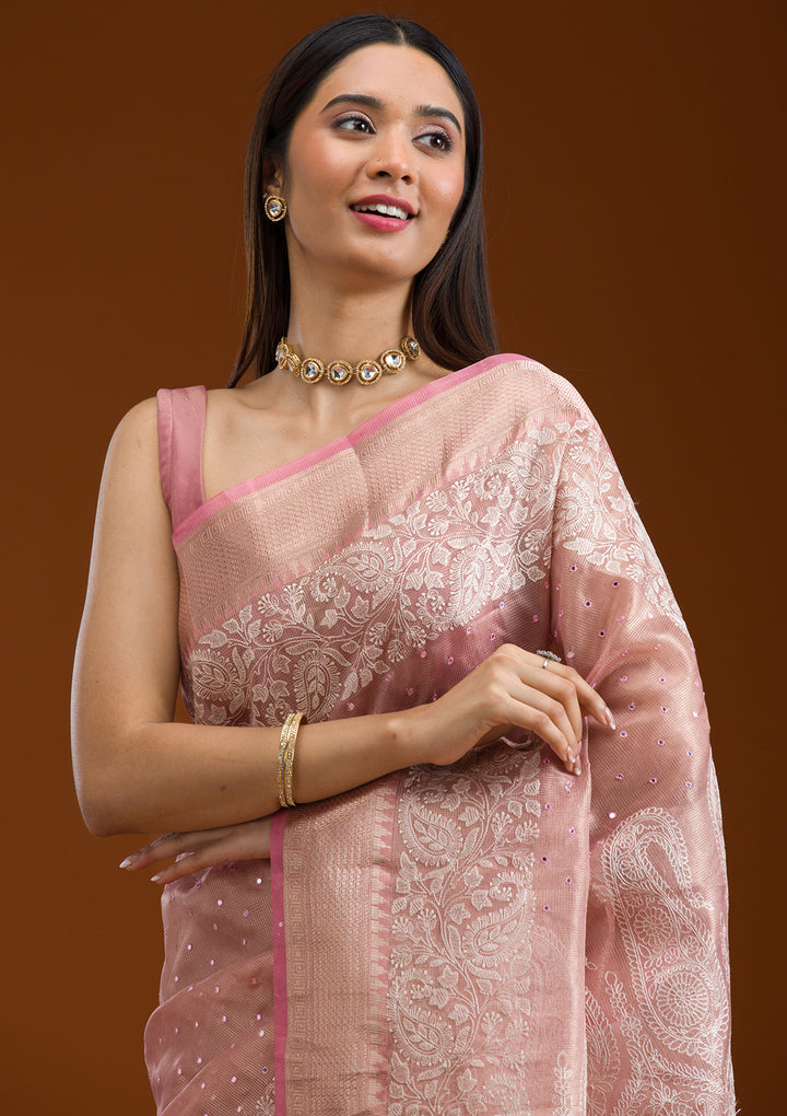 Pink Zariwork Tissue Saree