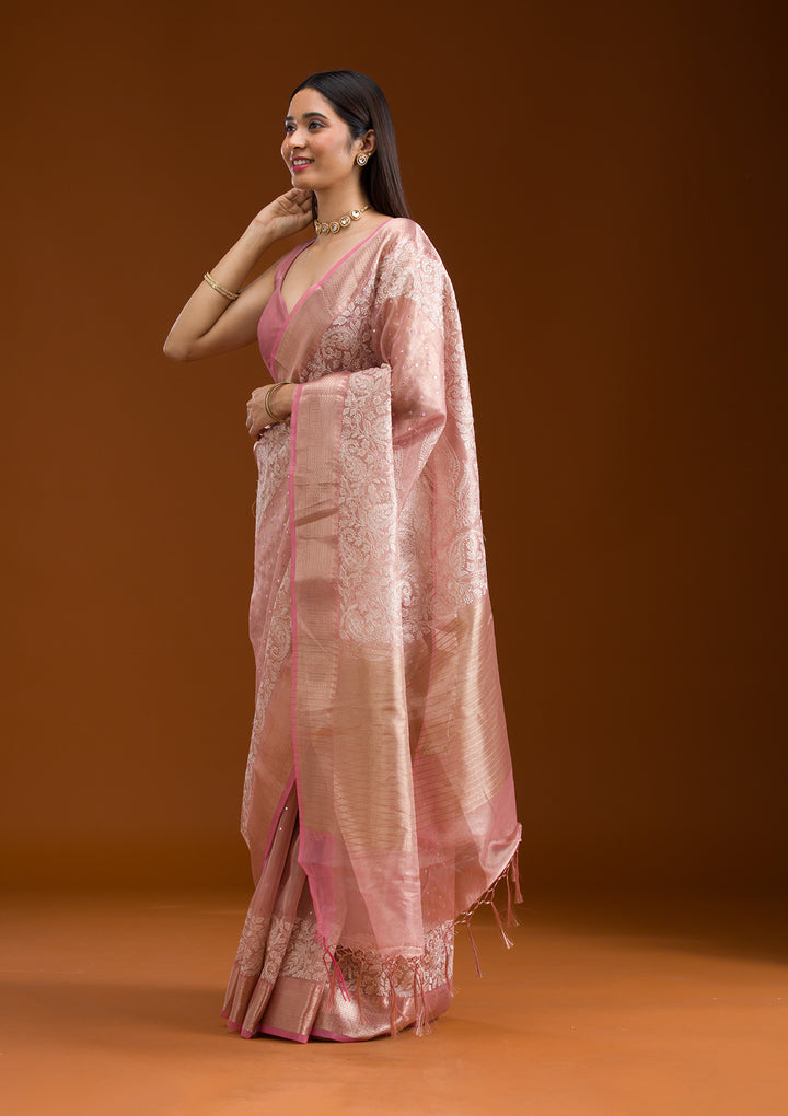 Pink Zariwork Tissue Saree