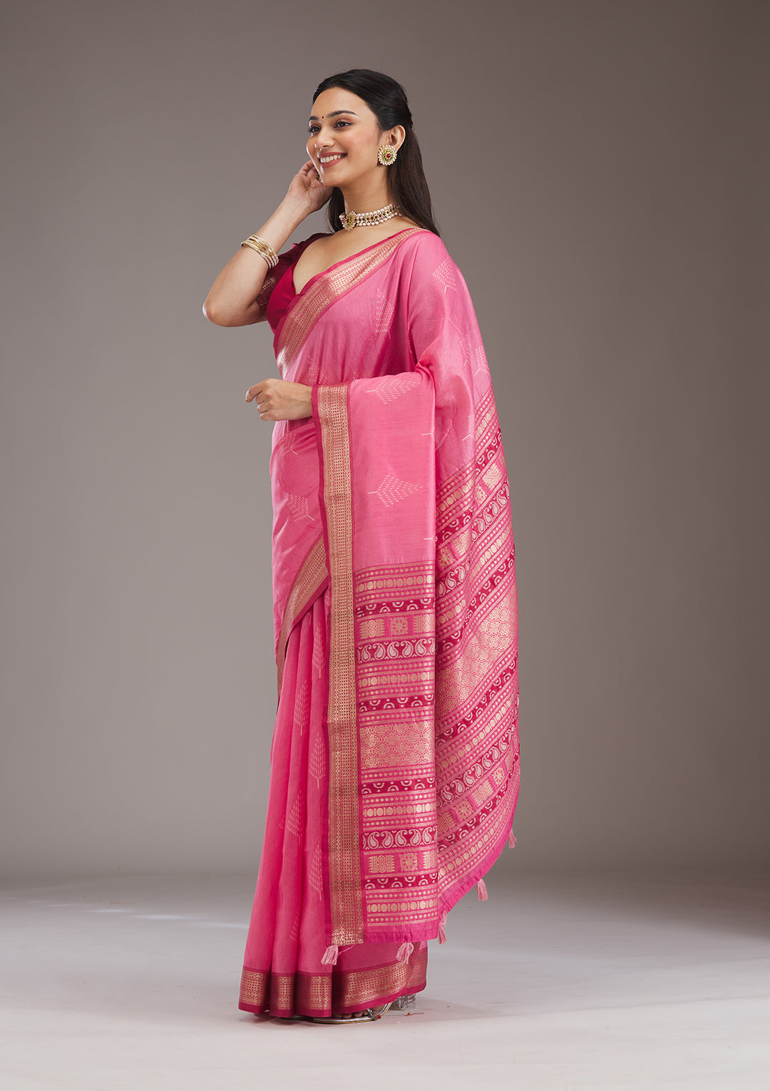 Pink Zariwork Tissue Saree